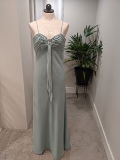 "Dress/Gown - Light Mint - Size 10 - Modern Maids Collection Bust: 35\" Waist: 32\" Length: 61\" 100% polyester shell & lining" Fitted Green Chiffon Gown, Green Fitted Chiffon Gown, Fitted Chiffon Gown With Pleated Bodice, Fitted Chiffon Gown For Spring, Dress Gown, Dress Clothes For Women, Columbus, Gowns Dresses, Dress Outfits