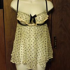 Nwt - Victoria Secrets - White Sheer Polka Dot Baby Doll - 36b Peek-A-Boo Breast Area Has A Layer Of Ruffle That Lifts Up Easily Yet Also Partially Conceals, Under Wire, Pink Satin Ribbon At Breast Area And A Large Black Satin Bow In Center. Back Has Bra Closure, Adjustable Straps. The Fabric Is A White Sheer Netting With Black Polka Dots, The Back Is Solid White. It's Soft Not At All Itchy. Size Says 36b But I Am A 38dd And It Fits. You Have Plenty Of Room For Cup Area Cause There Really Isn't Doll Like Outfits, Baby Doll Nightgown, Princess Lingerie, Burlesque Bra, Desired Wardrobe, Black Satin Slip Dress, Pink Lace Bodysuit, Yellow Lingerie, Secret Dress