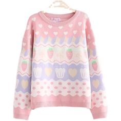 Made of: Cotton, Color: pink, Size: Free size, Length 63cm, Bust 110cm, Shoulder Width 49cm, Sleeve Length 50cm Pastel Kawaii Aesthetic, Fairy Kei Fashion, Estilo Harajuku, Kei Fashion, Pull Rose, Mori Girl Fashion, Pullover Mode, Loose Long Sleeve, Cute Strawberry