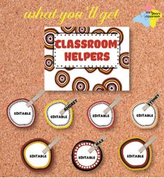 classroom helpers are displayed on a cork board with the words, what you'll get