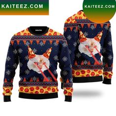 Pizza Cat With Laser Eyes Fire Ugly Christmas Sweater Preppy Look, Christmas Fashion