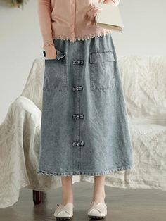 Sku CY-!31798 Material Denim , >70%Cotton Style Loose Occasion Casual , Vacation , Vintage Seasons Spring , Summer , Autumn , Winter Type Skirts Bottoms Color DENIM,FLORAL Size FREE SIZE Size chart: Please consult the size chart we provide for this item's measurements to help you decide which size to buy. Please note: There may be 1-3cm differ due to manual measurement. CMINCH Waist Hips Length FREE SIZE 66-102 134 78 Spring Denim Blue Skirt With Buttons, Non-stretch Denim Skirt With Pockets, Non-stretch Light Wash Denim Skirt With Pockets, Spring Washed Blue Skirt With Pockets, Spring Denim Skirt With Buttons, Non-stretch Cotton Denim Skirt With Button Closure, Spring Washed Blue Bottoms With Button Closure, Casual Cotton Denim Skirt With Buttons, Casual Buttoned Cotton Denim Skirt