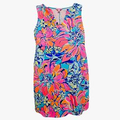 Lilly Pulitzer Shift Dress New Without Tags Sleeveless V Neckline Relaxed Fit Comfy Abstract Highlighter Neon Floral Blues,Pinks,Oranges,Greens Resortwear Vacation Cruise! 96% Cotton 4% Spandex Size Medium Measured Flat Armpit To Pit 18" Waist 16" 1/2 Length 32 "1/2 Excellent Condition Smokefree Pink Floral Print Sleeveless Dress For Beach, Pink Floral Print Sleeveless Dress For The Beach, Pink Sleeveless Dress For Vacation, Sleeveless Pink Dress For Vacation, Multicolor Sleeveless Lined Dresses, Pink Sleeveless Floral Print Dress, Pink Sleeveless Lined Dress, Sleeveless Pink Lined Dress, Vacation Cruise