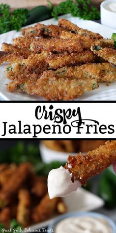 crispy jalapeno fries on a plate with dipping sauce