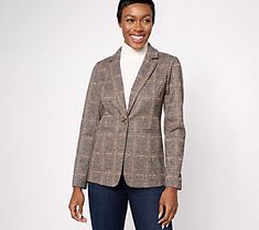 Add some structured style to your outfit (and a dash of playful polish!) when you slip on this plaid blazer. From Joan Rivers. Trendy Wool Blazer For Work, Trendy Wool Blazer For Spring, Trendy Fitted Tweed Jacket For Workwear, Fitted Trendy Tweed Jacket For Workwear, Trendy Fall Houndstooth Blazer, Casual Plaid Blazer With Notch Lapel, Trendy Houndstooth Blazer For Fall, Trendy Tailored Fall Blazer, Trendy Tailored Blazer For Fall