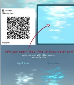 the blue sky is reflected in the water and has a qr code on it