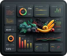 an image of a dashboard with fruits and vegetables on it's display panels