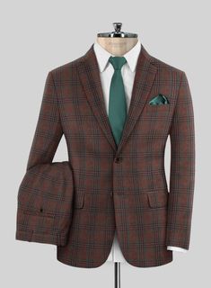 Dial the sophisticated charm with our Loro Piana Marlia Wool Suit. Firstly, the suit is made from a pure superfine merino wool fabric, which grants a delicate, flexible, alluring smoothness with a checks pattern over brown hues. Secondly, advocate genuine modesty with efficient tailoring that highlights the subtle differences with sharp close cuts and contoured silhouette perfect for a bold character to make a statement while turning up at a dining destination or a formal venue.  Choice of the E Luxurious Brands, Grey Tweed Suit, Herringbone Tweed Jacket, White Linen Suit, Green Velvet Jacket, Peaky Blinders Suit, Checks Pattern, Royal Blue Suit, Blue Chinos