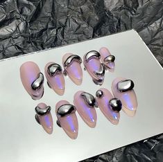 What's included in your order: 💓 Set of 10 Press on Nails 💓1 App Kit: 💓Mini nail filer 💓 cuticle pusher 💓24 nail adhesive tabs 💓Alcohol Prep Pad Custom Size: 💓Choose custom size option, don't forget to add measurements of your 10 nails in the note section. 💓Nail set is handmade so they may slightly differ from the image shown. Due to differences in computer monitors, phone displays and tablet displays, the colors of our products may vary slightly. 💓Since it is custom art work, no return Nail Design Glitter, Almond Press On Nails, Nails Yellow, Korean Nails, Grunge Nails, Luxury Nails, Funky Nails, Dope Nails, Chrome Nails