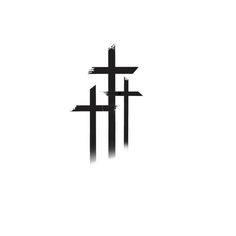 three black crosses on a white background