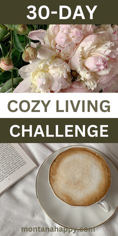 Top photo peonies and a latte and book in the second picture Hygge At Work, Hygge Breakfast, Hygge Challenge, Hygge Decor Inspiration, Fall Hygge, Cozy Lifestyle, Simple Living Lifestyle