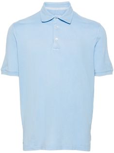 light blue cotton piqué weave polo collar front button placket short sleeves short side slits straight hem City Shorts, Balenciaga Triple S, Pique Polo Shirt, Custom Watch, Summer Beach Wear, Short Suit, Sweaters Knitwear, Polo Collar, Light Jacket