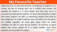 My Favourite Teacher Essay in English Verb Forms V1 V2 V3, Tense Worksheet, Past Tense Worksheet, New Hd Pic, Read English, English Project