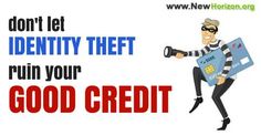 a man holding a credit card with the words don't let identity thief ruin your good credit