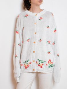 90's Floral Cardigan Oversized Cotton Sweater Retro - Etsy Poland Vintage Floral Print Spring Cardigan, Vintage Floral Print Winter Cardigan, Vintage Winter Floral Cardigan, Vintage Floral Print Cardigan For Winter, Vintage Long Sleeve Sweater With Floral Print, Vintage Floral Print Cardigan For Fall, Cozy Cotton Sweater For Spring, Fall Vintage Floral Print Cardigan, Vintage Cotton Knitted Sweater