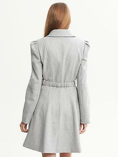 Grey Fit-and-Flare Bow Coat | Banana Republic Chic Fitted Outerwear With Belt Detail, Elegant Long Sleeve Outerwear With Bow, Chic Winter Outerwear With Bow, Bow Coat, Bow Belt, Work Suits, Belted Coat, Wool Blend Coat, Modern Outfits