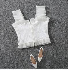 FREE SHIPPPING Female Sexy Bandage Sleeveless Hollow Out Crop Top JKP1661 Trendy Bandage Sleeveless Crop Top, White Sleeveless Crop Top For Club, Chic Sleeveless Bandage Crop Top, Chic White Bandage Crop Top, White Sleeveless Retro Crop Top, Chiffon Fashion, Sleeveless Crop Top, Crop Top Outfits, Big Size