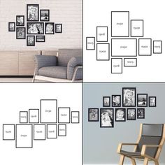 there are pictures on the wall in this living room, and two chairs sit next to each other