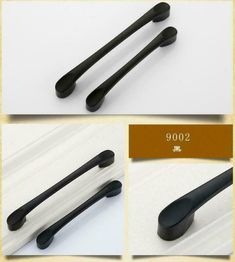 four different images of black handles and handles