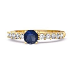 Classic Blue Diamond Ring With Accents, Classic Blue Sapphire Ring With Diamond Accents, Classic Blue Diamond Birthstone Ring, Sapphire Rings With Diamond Accents And Round Cut, Blue Sapphire Ring With Diamond Accents And Round Cut, Classic Blue Diamond Ring With Brilliant Cut, Classic Blue Brilliant Cut Diamond Ring, Sapphire Solitaire Fine Jewelry, Blue Cubic Zirconia Round Band Jewelry