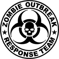 a red and white zombie logo with the words zombie out break response team