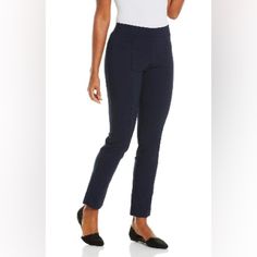 Nwt Never Worn Rafaella Women's Stretch Slim Leg Front Seam Pants - Comfort Fit In Navy Blue Beige, Size 12, Viscose Nylon/Elastane Blue Business Casual Jeans, Casual Blue Mid-rise Dress Pants, Blue Pull-on Ankle-length Pants, Navy Stretch Mid-rise Pants, Blue Mid-rise Pull-on Pants, Blue Mid-rise Pull-on Bottoms, Blue Pull-on Style Bottoms For Workwear, Mid-rise Blue Pants With Pull-on Style, Blue Fitted Pull-on Pants