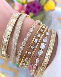 Round Cut Flush Set Side Pave Edge Bangle, Baguette and Round Cut Halo Bangle, Multi Shape Diamond Moissanite Bangle, Micro Pave Bangle ✹✹𝐖𝐞𝐥𝐜𝐨𝐦𝐞 𝐭𝐨 𝐂𝐫𝐚𝐳𝐲𝐃𝐢𝐚𝐦𝐨𝐧𝐝𝐬𝐂𝐨✹✹ Detail about stones Moissanite & Simulated Stone: ----------------------------- Color: Colorless Cut: Excellent Clarity: VVS ⇨ 1st :-> ✎ Stone Shape: Round Cut ✎ Stone Size: 3.50 mm & 1.60 mm ⇨ 2nd :-> ✎ Stone Shape: Round Cut ✎ Stone Size: 1.20 mm  ⇨ 3rd :-> ✎ Stone Shape: Baguette & Round Cut ✎ Stone Size: 4X2 mm & 1.30 mm  ⇨ 4th :-> ✎ Stone Shape: Emerald, Pear, Round, Marquise Cut ✎ Stone Size: 6X4 mm, 4 mm, 8X4 mm  ⇨ 5th :-> ✎ Stone Shape: Baguette, Marquise & Round Cut  ✎ Stone Size: 4X2 mm, 4.5X2.50 mm, 2.50 mm  ⇨ 5th :-> ✎ Stone Shape: Round Cut ✎ Stone Size: 2.50 mm & 1.60 mm  ★ 𝑰𝒕𝒆𝒎 𝑫𝒆? Diamond Cut Bangle Bracelet, Round Diamond Bangle Fine Jewelry, Diamond Round Bangle Fine Jewelry, Fine Jewelry Bangle With Pave Setting, Luxury Modern Bangle With Pave Setting, Paving Edging, Pave Bangle, Graff Diamonds, Dope Jewelry Accessories