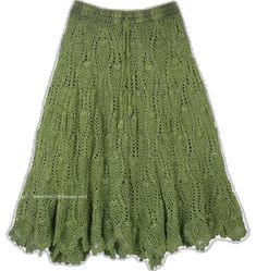 Bohemian Tiered Skirt With Crochet Trim, Bohemian Crochet Festival Skirt, Bohemian Crochet Lace Fitted Skirt, Bohemian Crochet Cotton Bottoms, Bohemian Cotton Crochet Bottoms, Fitted Bohemian Skirt With Crochet Trim, Bohemian Fitted Crochet Skirt, Bohemian Crochet Cotton Skirt, Midi Skirt Green