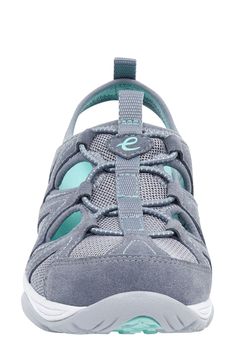 Perfect for outdoor activities, this sporty sneaker constructed with suede paneling and cutout details is fitted with a cushioned footbed and rubber sole. 1" platform Removable, cushioned insole with arch support Leather and textile upper/textile lining/rubber sole Imported Sporty Gray Sandals With Cushioned Footbed, Sporty Gray Sport Sandals With Cushioned Footbed, Gray Synthetic Sport Sandals, Gray Sporty Synthetic Sport Sandals, Casual Synthetic Sport Sandals For Light Sports, Casual Sport Sandals For Light Sports, Sporty Breathable Sport Sandals With Ergonomic Fit, Gray Sporty Sport Sandals For Outdoor, Comfortable Synthetic Sneakers With Ventilation