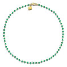 Mesmerizing 4mm bead-cut natural green onyx gemstones shimmer elegantly around the length of this chic women's necklace. 10K Yellow Gold Bead-cut natural green onyx The 18-inch chain secures in place with a lobster clasp Create your own unique curation as you build your Charm'd by Lulu Frost collection. Exclusively at Jared®. Green Onyx Necklace With Faceted Beads, Elegant Green Onyx Bead Necklaces, Elegant Green Onyx Beaded Necklaces, Green Emerald Necklace With Beaded Chain, Elegant Single Strand Green Onyx Necklace, Single Strand Green Onyx Necklaces With Round Beads, Single Strand Green Onyx Round Beads Necklace, Elegant Green Beaded Necklace With Tiny Beads, Women's Necklace