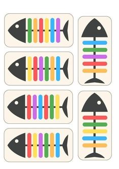 four stickers with different colored fish and stripes on them, each one has an individual's own image