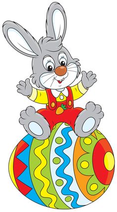 a cartoon bunny sitting on top of an easter egg