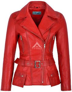 Trendy Fashion FEMININE' Ladies Leather Jacket Red Belted Chic Rock Real Leather Jacket 2812 , Women's Coats, Jackets & Vests Party Wears, Style Leather Jacket, Long Coat Jacket, Leather Jacket Style, Real Leather Jacket, Belted Jacket, Rainbow Hair, Biker Style, Leather Jackets Women