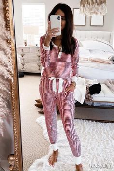 Lasaky - Long sleeve leopard print joggers set Cheetah Style, Joggers Set, Striped Pyjamas, Cute Pajamas, Printed Joggers, Jogger Set, Striped Long Sleeve, Pajamas Women, Grey Stripes