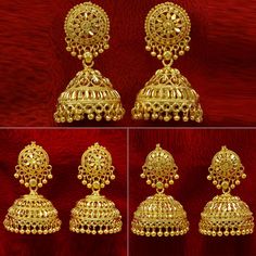 Made from alloy these Jhumka are light in weight and durable. The 18 karat gold plating further makes sure that these Jhumka retain their shine for years to come. Known as fantastic jhumka earring set for wedding party jewelry. | eBay! Gold Buttalu, Gold Jewelry Outfits, Gold Earrings Wedding, Gold Jewelry Simple Necklace, Gold Mangalsutra Designs