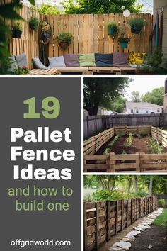 an outdoor garden with wooden pallets and plants