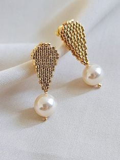 Gold Pearl Drop Dangle Earrings Pearl Drop Earrings Beaded - Etsy Beaded Pearl Earrings, Elegant Gold Beaded Dangle Earrings, Elegant Gold Beads Drop Earrings, Gold Pearl Drop Dangle Earrings, Gold Beaded Dangle Earrings With Pearl Drop, Gold Pearl Drop Beaded Earrings, Luxury Gold Beaded Drop Earrings, Handmade Pearl Earrings, Real Pearl Jewellery