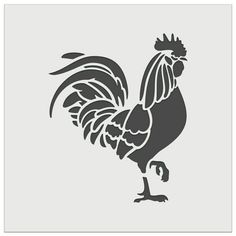 a black and white silhouette of a rooster on a light gray background with the words, chicken