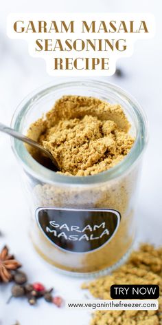 a jar filled with homemade garam masala seasoning