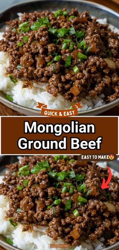 two plates filled with ground beef and rice