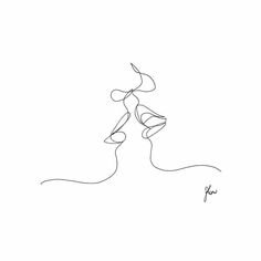 a single line drawing of a woman's head and neck with hair blowing in the wind