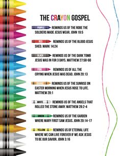 the crayon gospel poem is shown with colored pencils