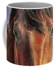 a close up view of a horse's face coffee mug