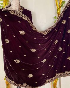 It is a beautiful shawl for women. It is a full big size shawl . It is embroided with zari thread,sequence work on it. It's length is 3 yards and width 1 yard. Very beautiful and soft velvet. Available in 2 colors dark brown and green. No return or exchange please . New design. very light weight shawl. Velvet Shawl, Soft Velvet, Scarf Shawl, Shawls And Wraps, Scarf Wrap, Shawl, Scarf Accessory, Art Collection, Velvet