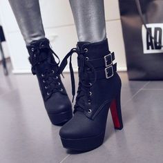 High heel thick with belt buckle in the boots women's shoes from Mileg Boots Skincare, Heels Tumblr, Short Stiletto, Heels Short, High Heel Dress Shoes, Heels Aesthetic, High Heels Boots, High Heel Dress, Heels High