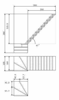 an architectural drawing showing the steps and handrails for a stair case, as well as measurements