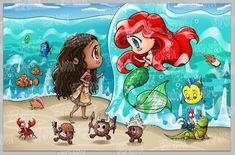 the little mermaid is playing with her friends