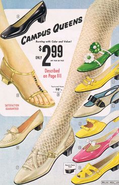 1960's shoe advertisement - campus queens! 60s Shoes, 1960s Shoes, 70s Shoes