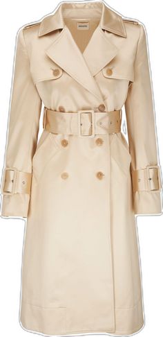 Elegant Cream Outerwear With Belted Cuffs, Designer Formal Belted Outerwear, Beige Formal Outerwear With Belted Cuffs, Formal Beige Outerwear With Belted Cuffs, Designer Belted Outerwear For Office, Designer Belted Outerwear For Formal Occasions, Elegant Collared Outerwear With Belted Cuffs, Cream Belted Outerwear For Work, Elegant Outerwear With Spread Collar And Buttons