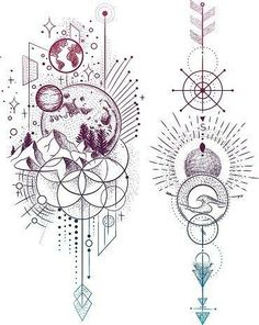 two different designs with the earth and arrows on them